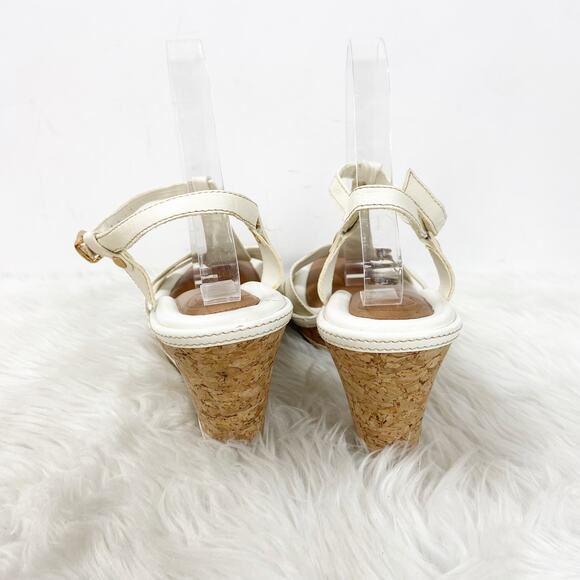 Nurture 10 M Womens White Leather Hawkins Ankle Strap Cork Wedge Sandals - Picture 3 of 8